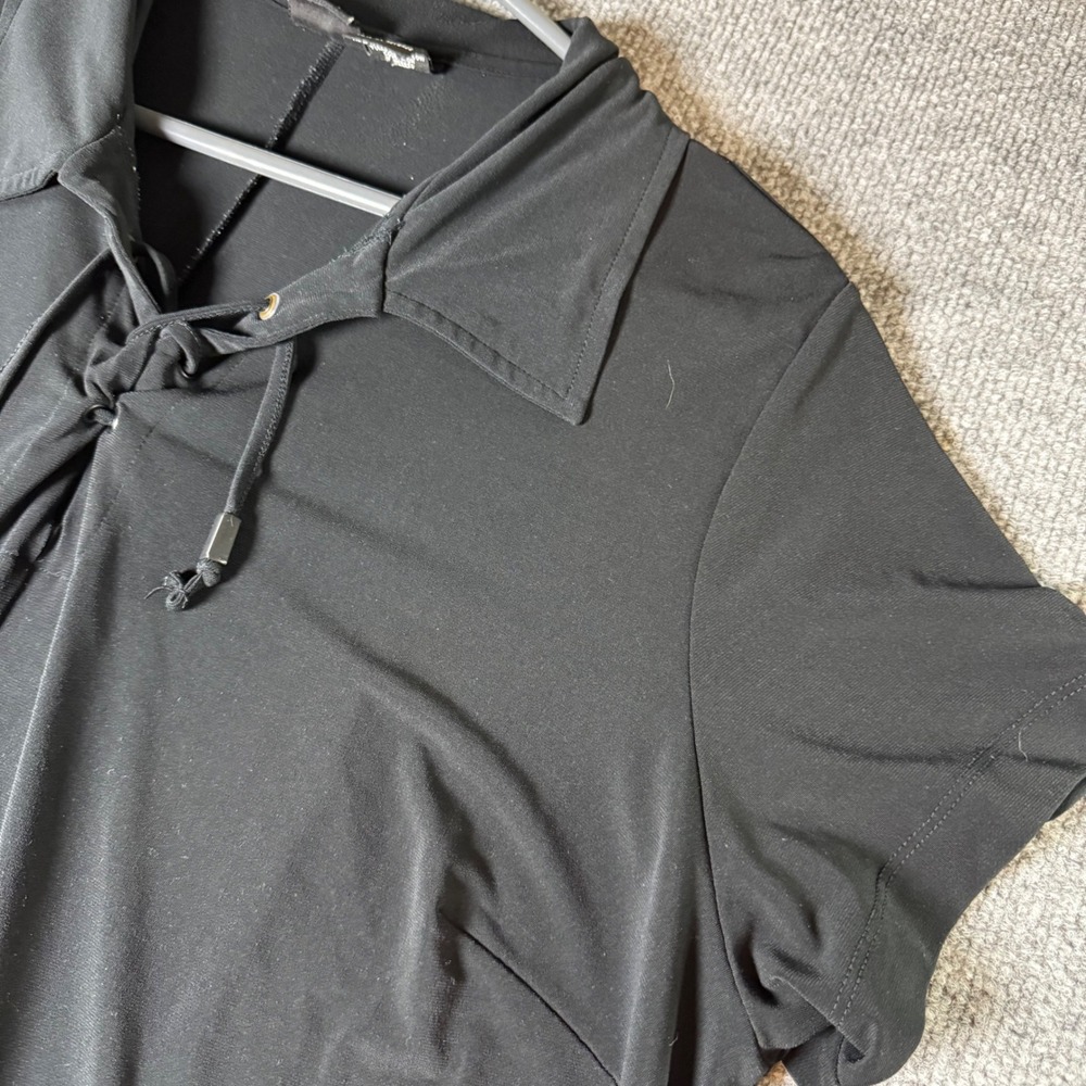 Mossimo Women Black Short Sleeve Collared Lace Up Midi Dress‎ Size X